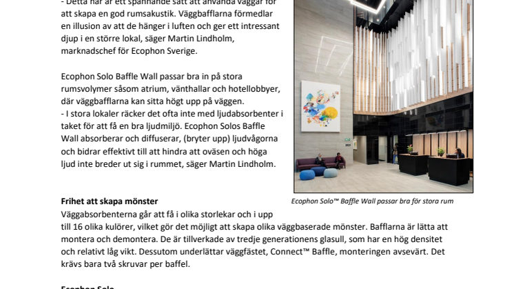 Ecophon lanserar en vertikal akustisk designprodukt