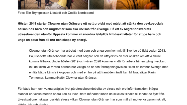 Clowner utan Gränser får stöd av Radiohjälpen för att arbeta med barn som ska utvisas från Sverige