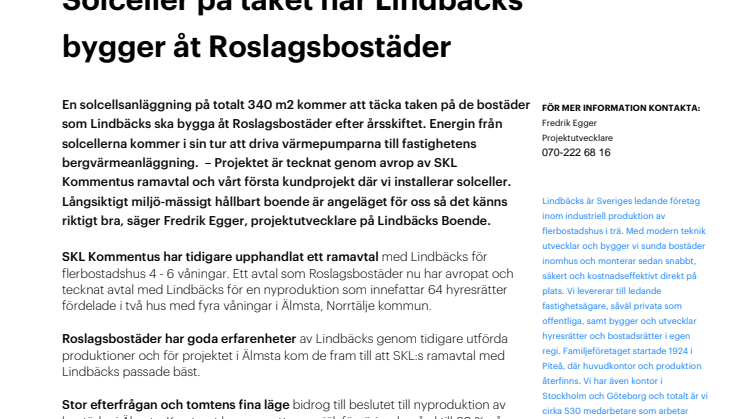 Solceller på taken när Lindbäcks bygger åt Roslagsbostäder