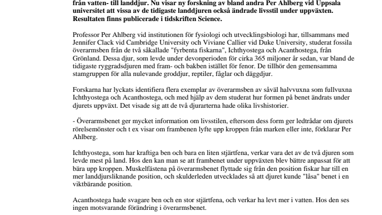 Frambenens utveckling berättar om de första landdjurens barndom