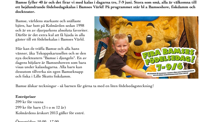Evenemangstips: Bamsekalas på Kolmården