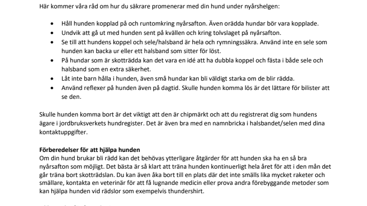 Hundar riskerar att springa bort på nyår