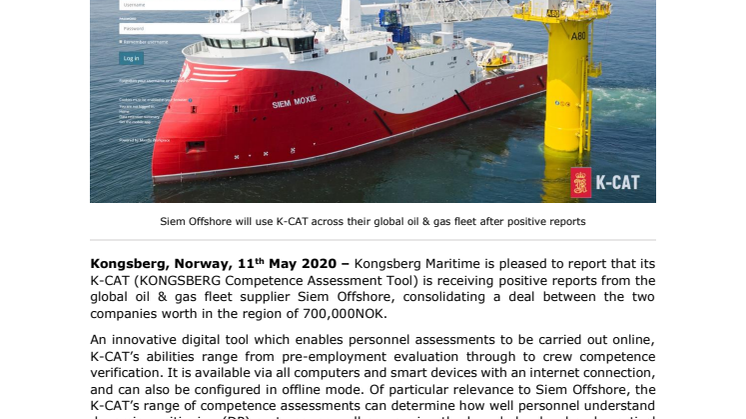 K-CAT digital competence and assessment tool successfully supports Siem Offshore