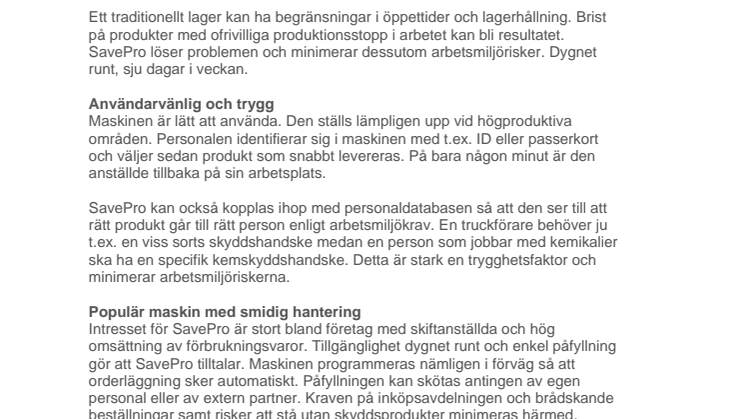 Dygnet-runt-lager med SavePro Vending Machine från Procurator AB