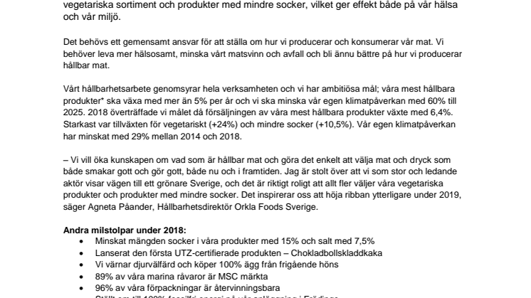 Orkla Foods Sverige får fler att äta mer grönt och mindre socker