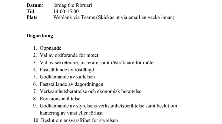 Årsmöte - lördag 06 feb 2021 - kl 14-15 - Avd. Uppsala 