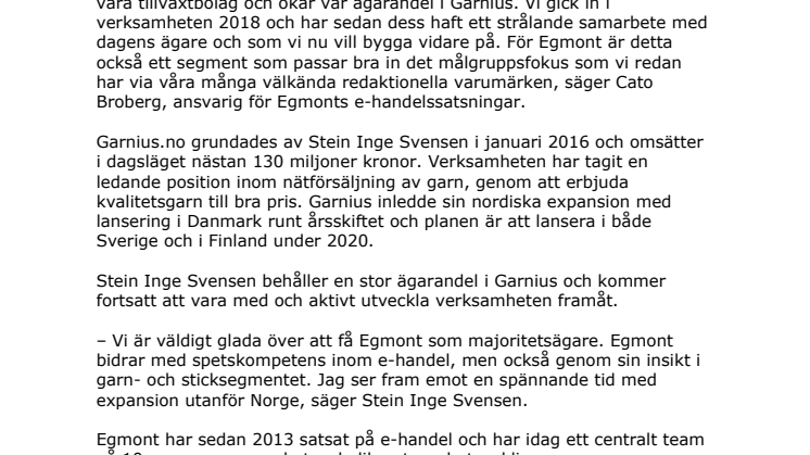Egmont investerar i norsk garnjätte på nätet – siktar på lansering i Sverige under 2020