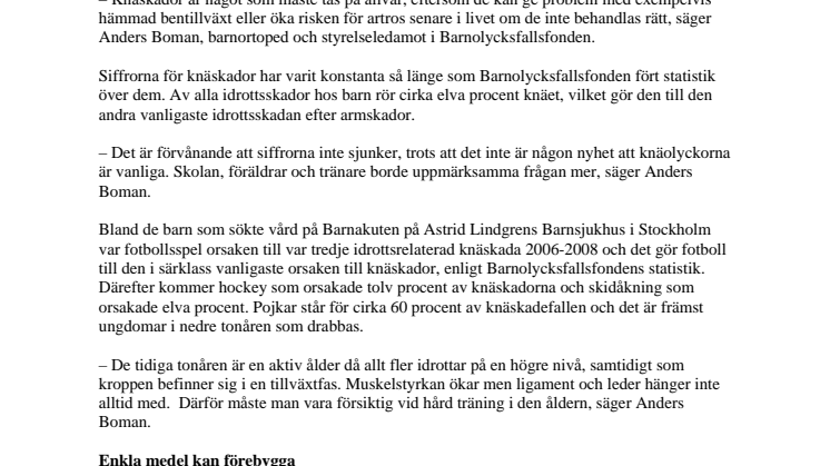 Knäskador bland barn ska tas på allvar