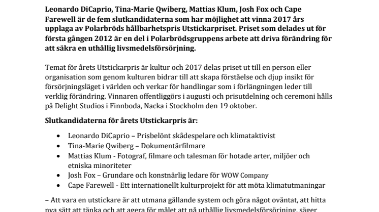 Leonardo DiCaprio en av fem som kan vinna Utstickarpriset