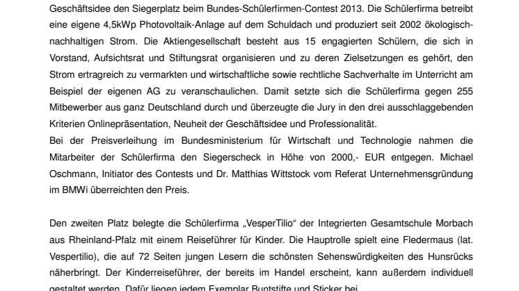 Ausgezeichnete Jungunternehmer beim Bundes-Schülerfirmen-Contest