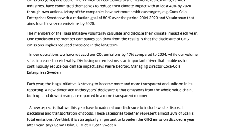 Twelve companies launch Greenhouse Gas Emissions Disclosure 2012