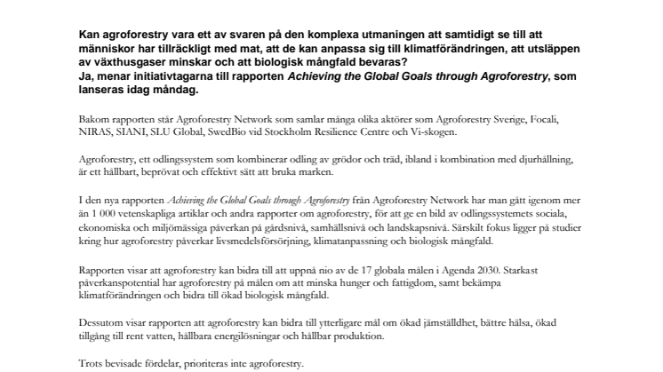 Ny rapport:  Minska klimatförändringen och hungern med träd - agroforestry är en viktig del i att nå globala målen