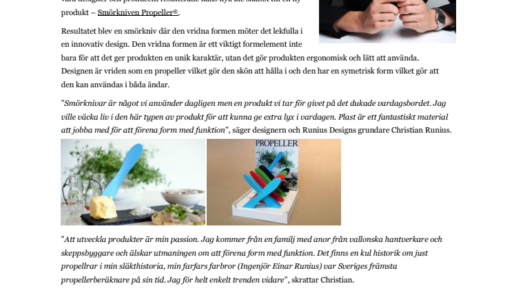 Prisbelönt plastdesigner lanserar smörkniv