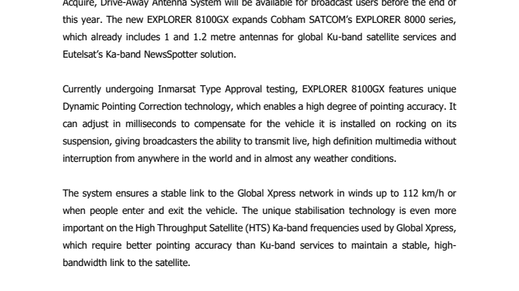 Cobham SATCOM: Unique Stabilised Antenna System Coming for Global Xpress