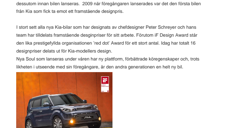 iF prestigefyllda designpris till nya Kia Soul