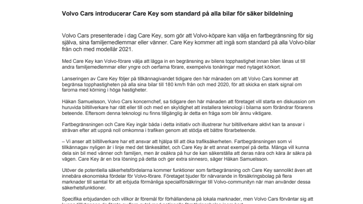 Volvo Cars introducerar Care Key som standard på alla bilar för säker bildelning