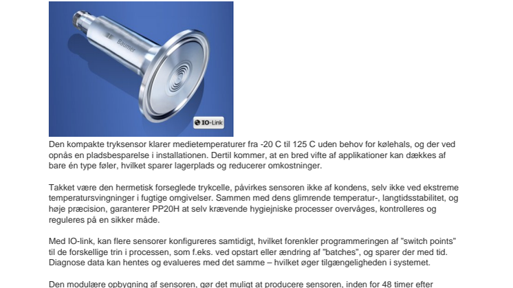 Hygiejnisk tryksensor PP20H