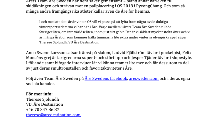 Team Åre Sweden till OS