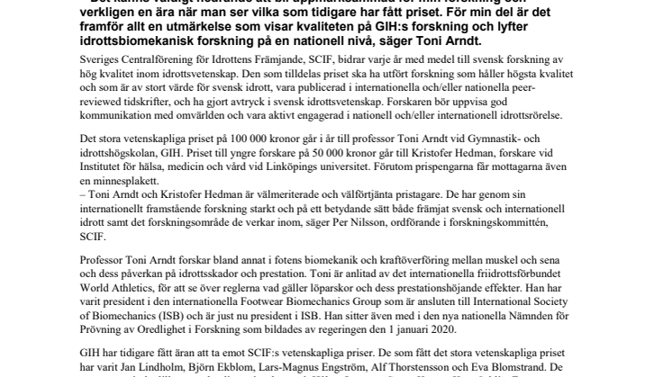 Toni Arndt får SCIF:s stora vetenskapliga pris