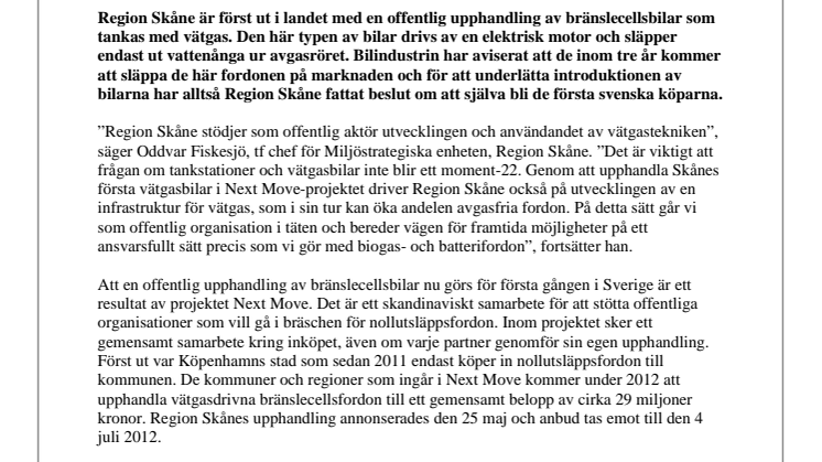 Skåne först i Sverige med upphandling av vätgasbilar