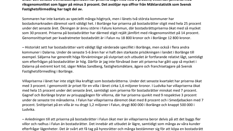Högtryck på Dalarnas bostadsmarknad