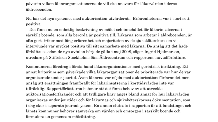 Enhetligare avtal ger högre kvalitet på läkarinsatser på äldreboenden