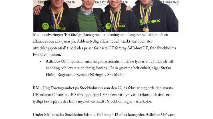RM i Ung Företagsamhet avgjort – Vinnarna deltar i SM, Stockholm 10-11 maj