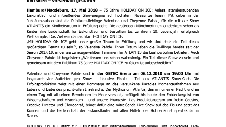 A dream comes true: Pahde-Zwillinge am 06.12.2018 mit HOLIDAY ON ICE Erfolgsshow ATLANTIS in Magdeburg 