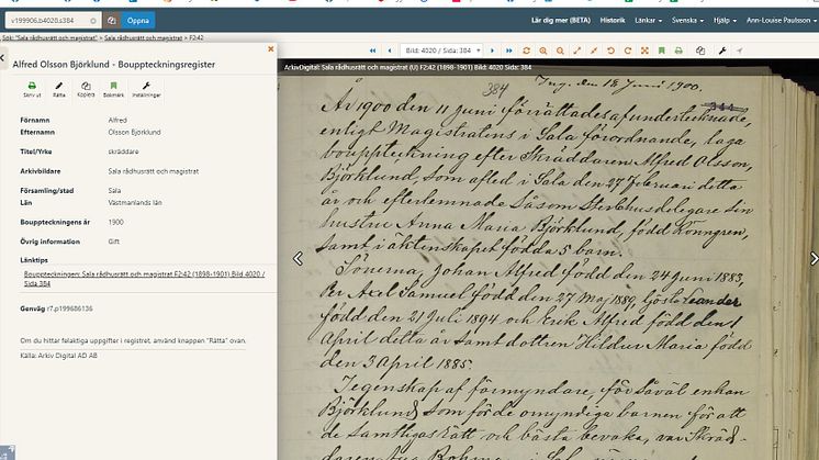 Uppdatering av ArkivDigitals bouppteckningsregister