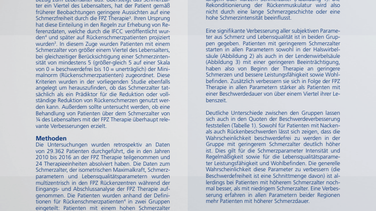 Handout zur FPZ Studie "Einfluss des Schmerzalters auf den Behandlungserfolg"