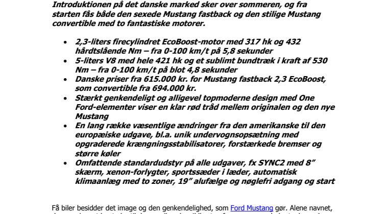 Ikonet kommer til Danmark – stærk, sportslig og sexet Ford Mustang med op til 421 hk