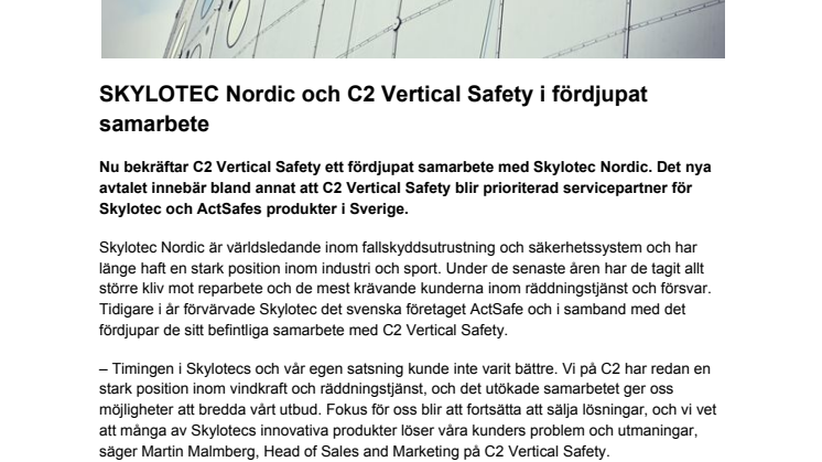 ​SKYLOTEC Nordic och C2 Vertical Safety i fördjupat samarbete