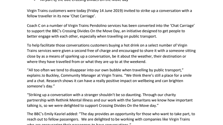 All aboard the Virgin Trains Chat Carriage 