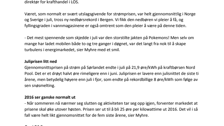 Strømprisene flatet ut i juli