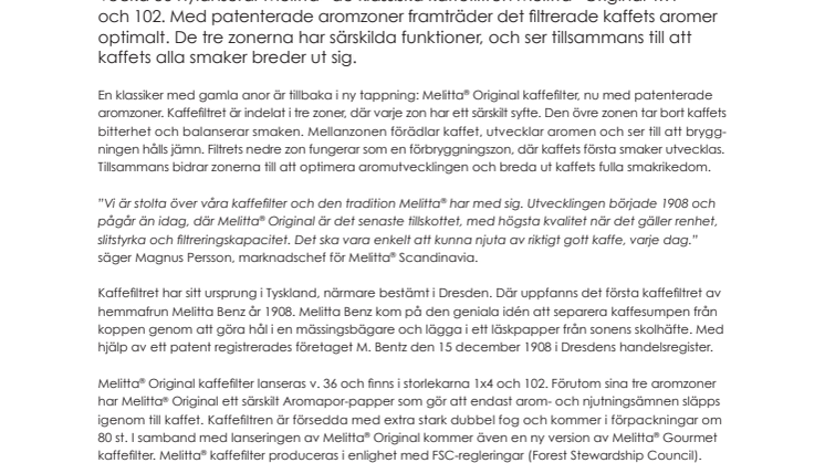 Melitta® nylanserar filterklassiker: Melitta® Original