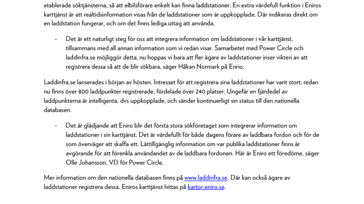 Eniro visar laddstationer i realtid
