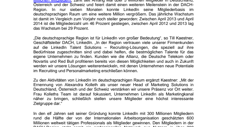 LinkedIn wächst weiter: 5 Millionen Mitglieder in Deutschland, Österreich und der Schweiz nutzen das Business-Netzwerk