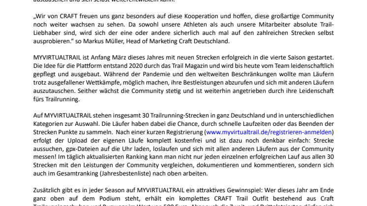 Pressemitteilung CRAFT x MYVIRTUALTRAIL