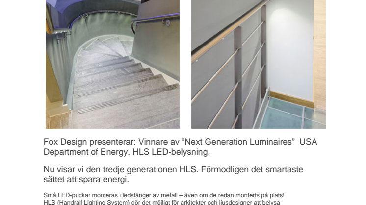 Fox Design presenterar: Vinnare av ”Next Generation Luminaires”  USA Department of Energy. HLS LED-belysning,