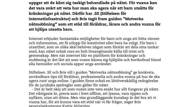 Motverka nätmobbning – ny guide till vuxna från Bris och .SE