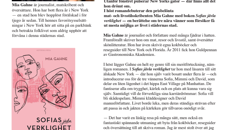 Prisbelönta mat- och reseskribenten Mia Gahne romandebuterar