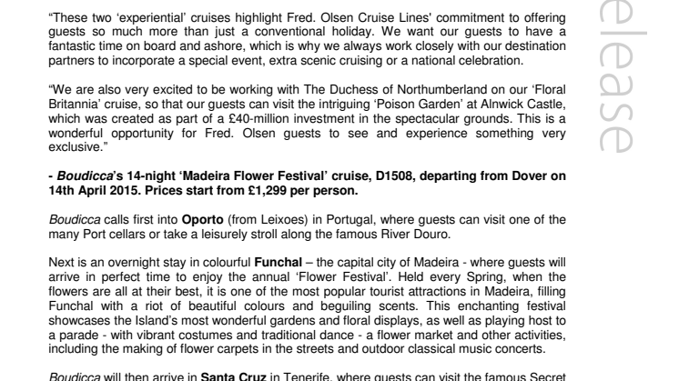 It’s a ‘floral frenzy’ for Fred. Olsen Cruise Lines’ guests in 2015