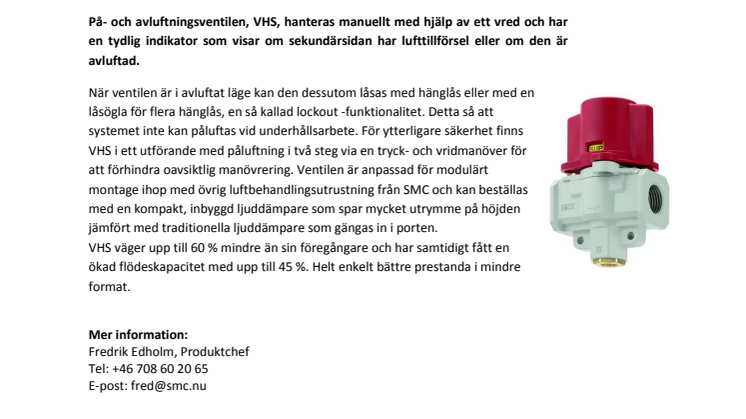 På- och avlufta ditt system enkelt och säkert med ventil från SMC 