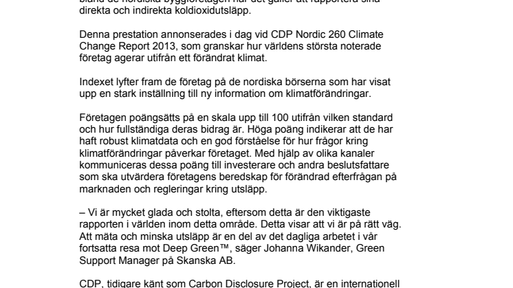 Skanska bäst i Sverige på att rapportera sina koldioxidutsläpp