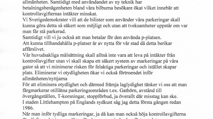 Motion om att färgmarkera otillåtna parkeringsområden