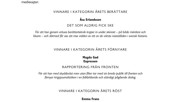 Vinnare av Stora Journalistpriset 2017