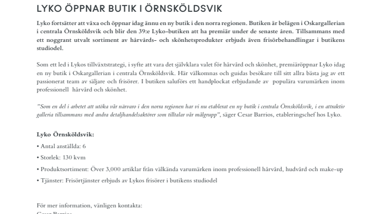 LYKO ÖPPNAR BUTIK I ÖRNSKÖLDSVIK