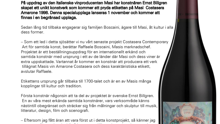 Billgren först ut i konstprojekt signerat Masi  Costasera Amarone