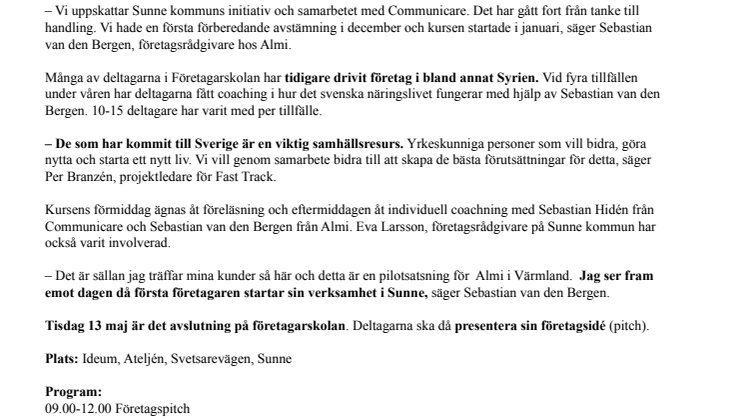 Företagarskola i Sunne ger flyktingar snabb väg in i svenska näringslivet