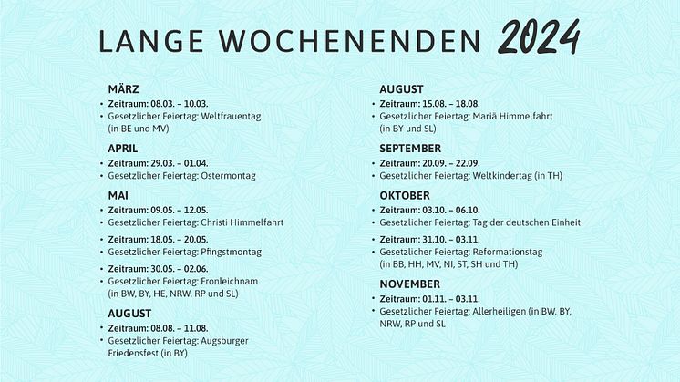 Brückentag und langes Wochenende verpasst? Jetzt mit der Urlaubsplanung 2024 starten